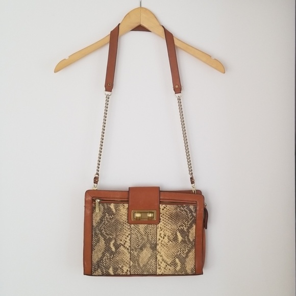 BCBG LEATHER & SNAKE PRINT HANDBAG - Picture 3 of 7